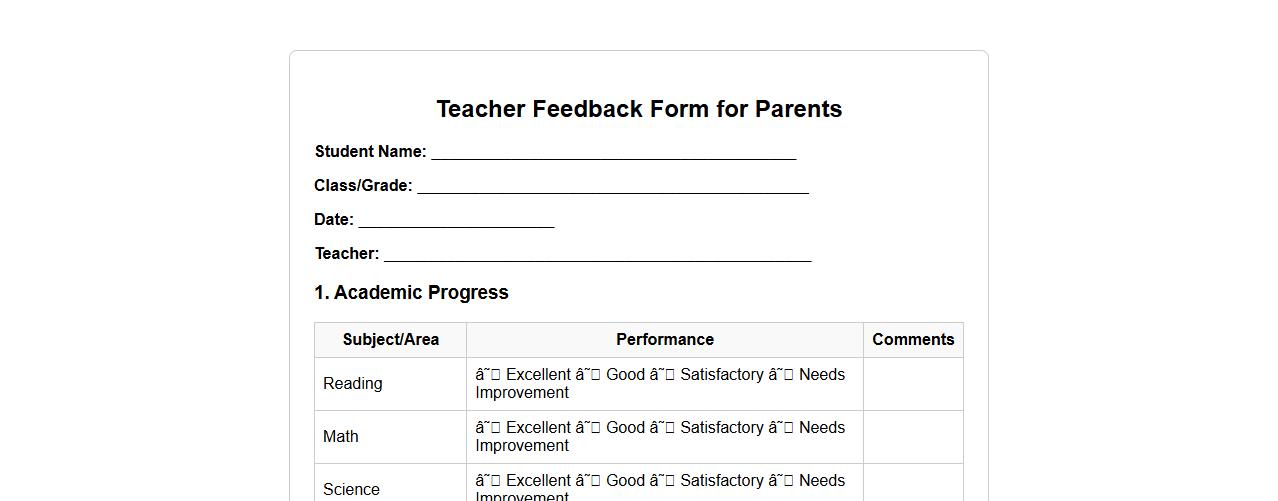 printable teacher feedback form sample for parents image preview