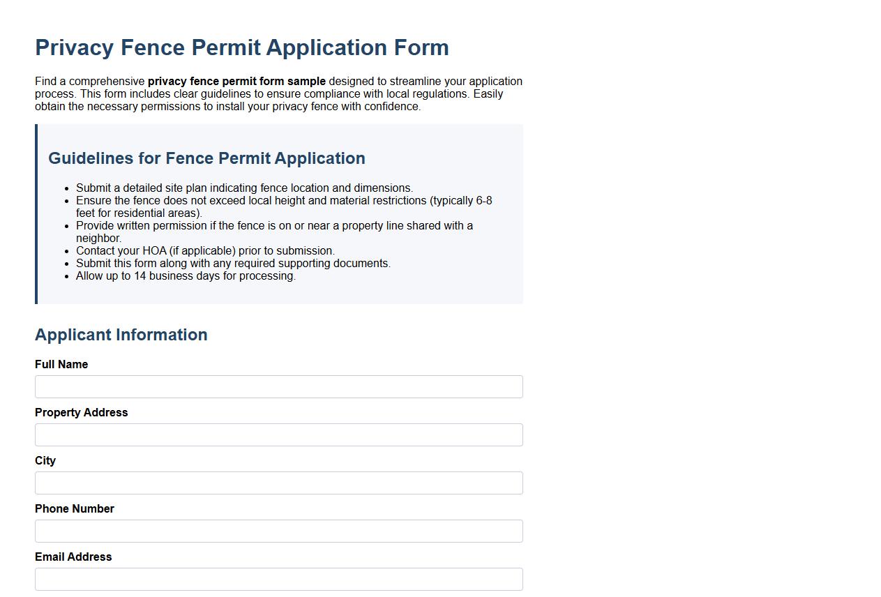 Privacy fence permit form sample with guidelines image preview