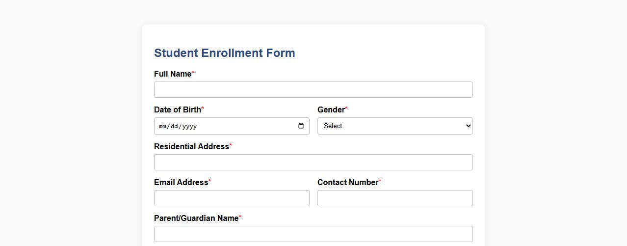 Private institution student enrollment form sample format image preview
