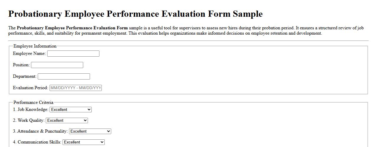 Probationary Employee Performance Evaluation Form Sample image preview
