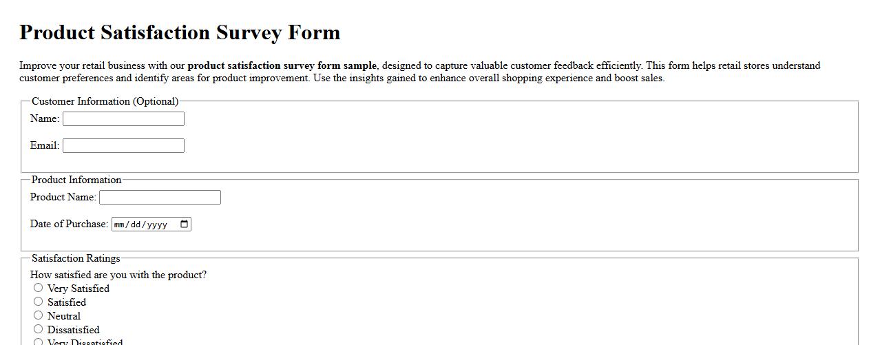 product satisfaction survey form sample for retail stores image preview