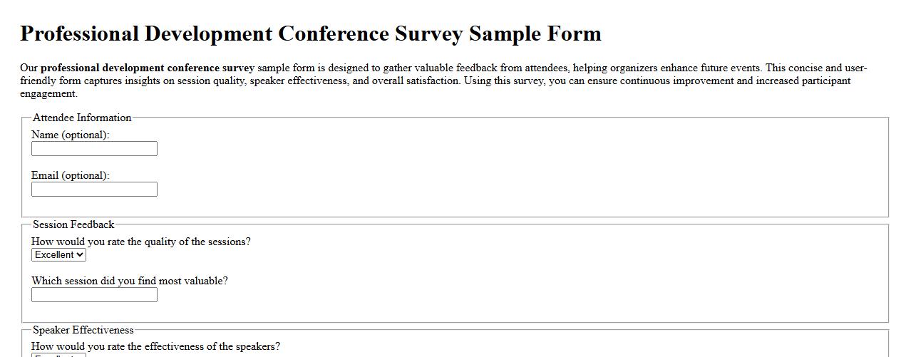 Professional development conference survey sample form image preview