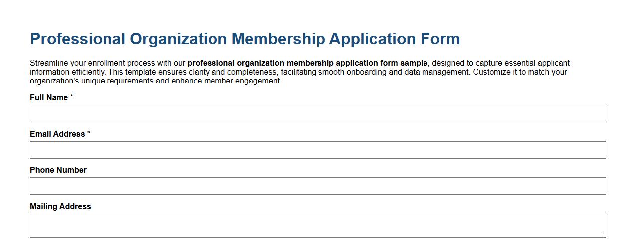 Professional organization membership application form sample image preview
