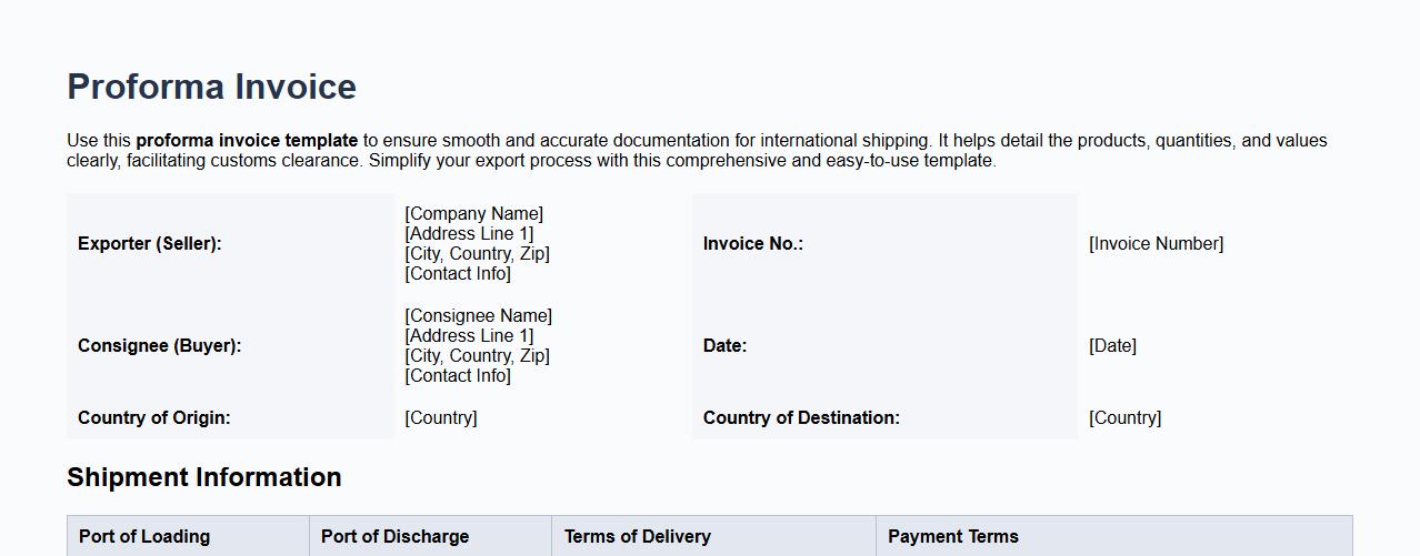 Proforma invoice template for international shipping image preview
