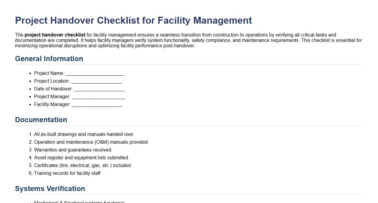 Project handover checklist for facility management image preview