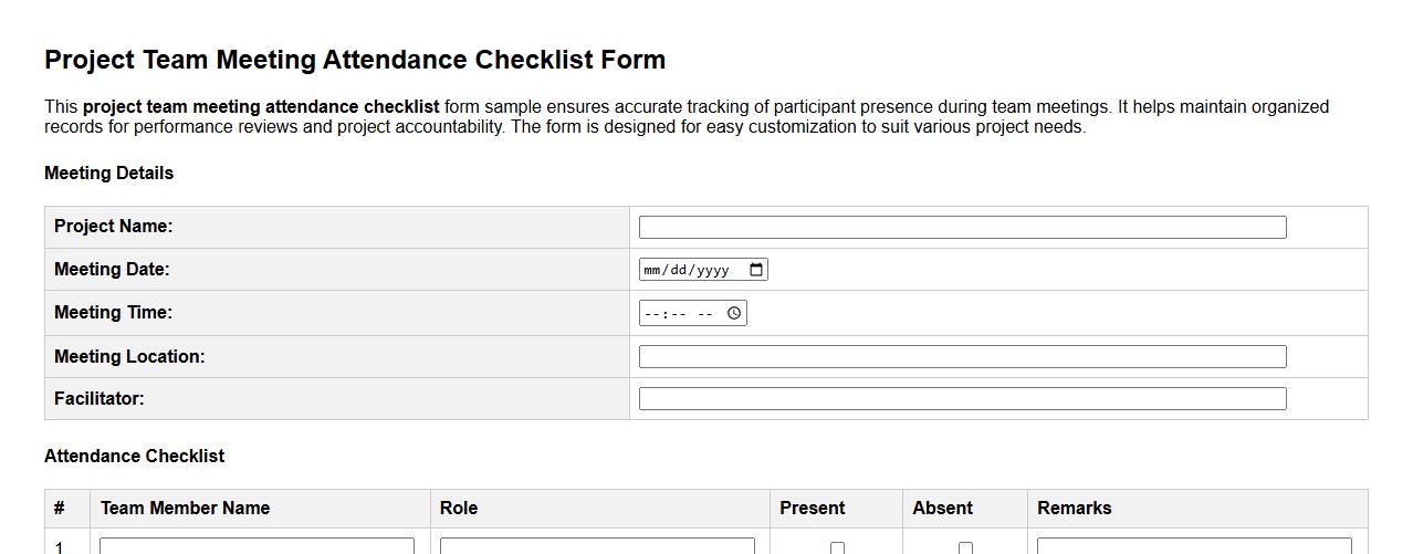 project team meeting attendance checklist form sample image preview