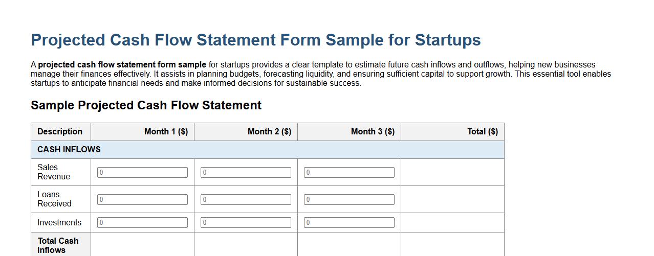 projected cash flow statement form sample for startups image preview