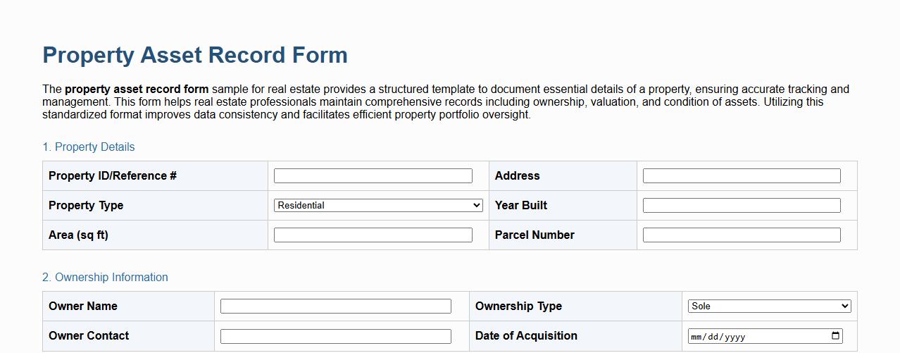 property asset record form sample for real estate image preview