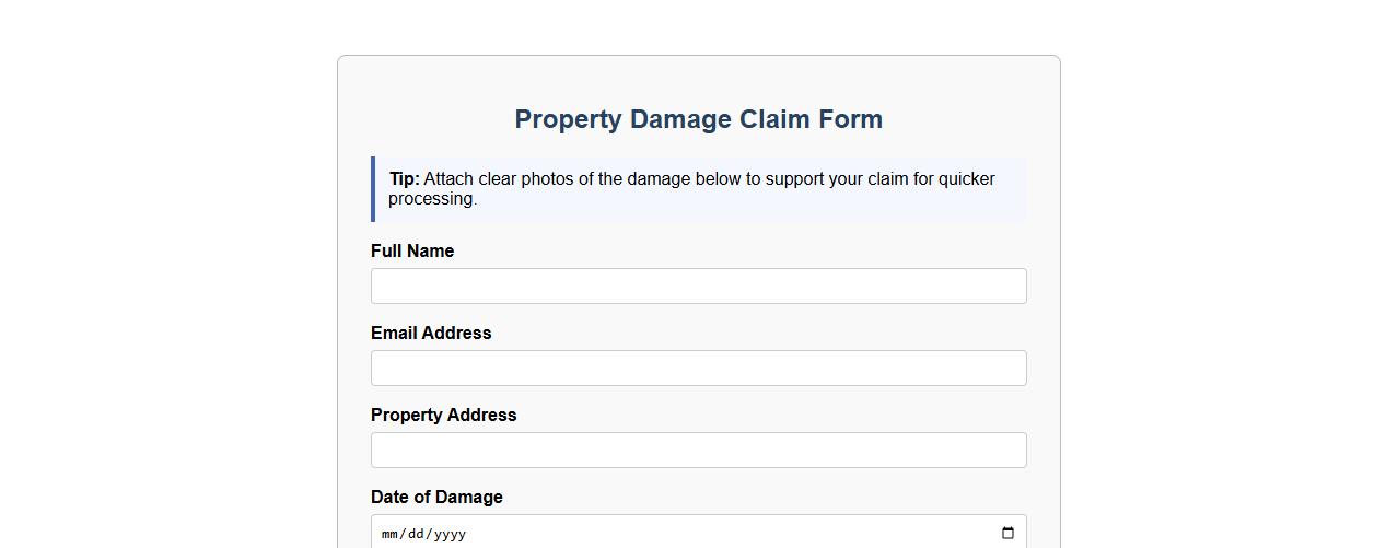 property damage claim form sample with photos attachment image preview