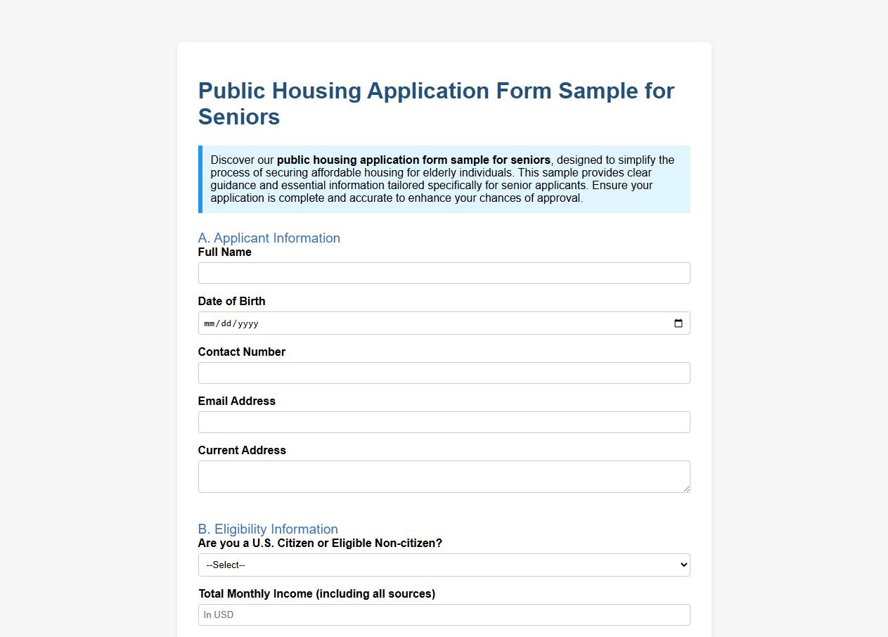 Public housing application form sample for seniors image preview