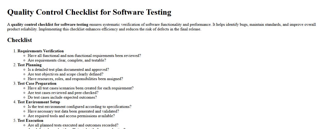 quality control checklist for software testing image preview