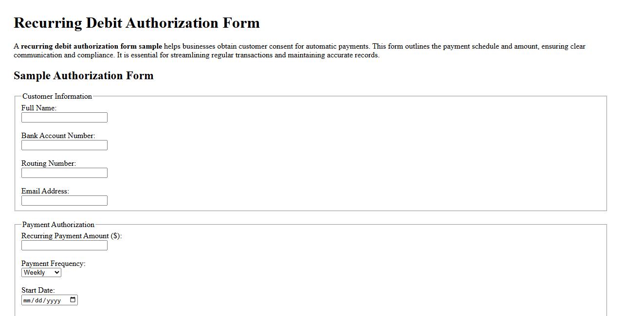 recurring debit authorization form sample image preview