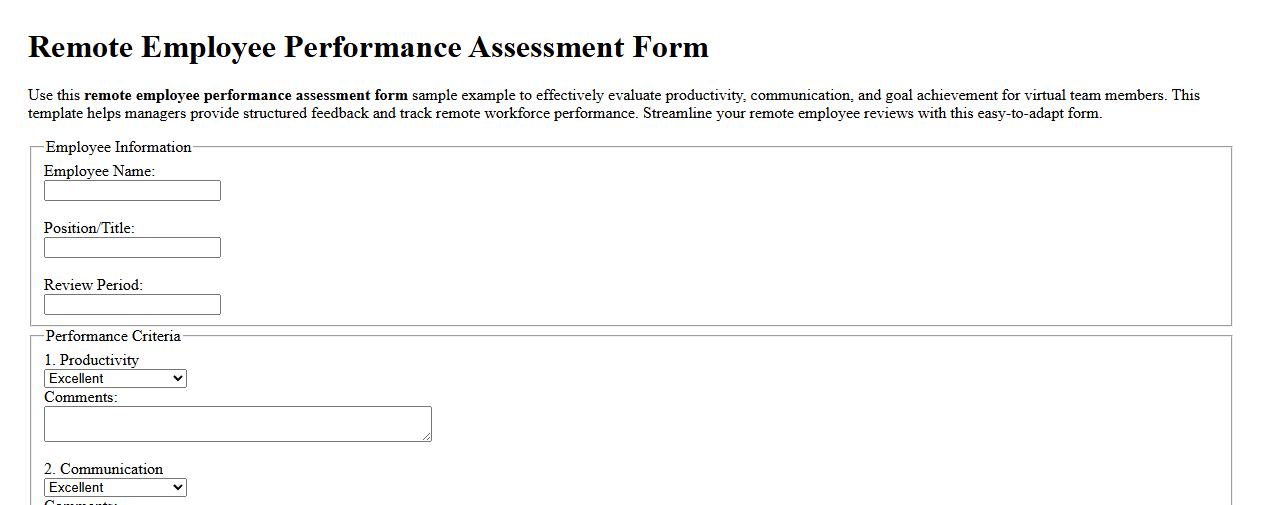 Remote employee performance assessment form sample example image preview