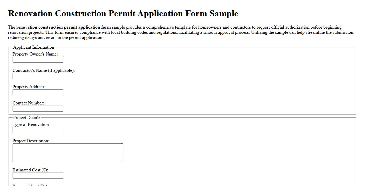 Renovation construction permit application form sample image preview