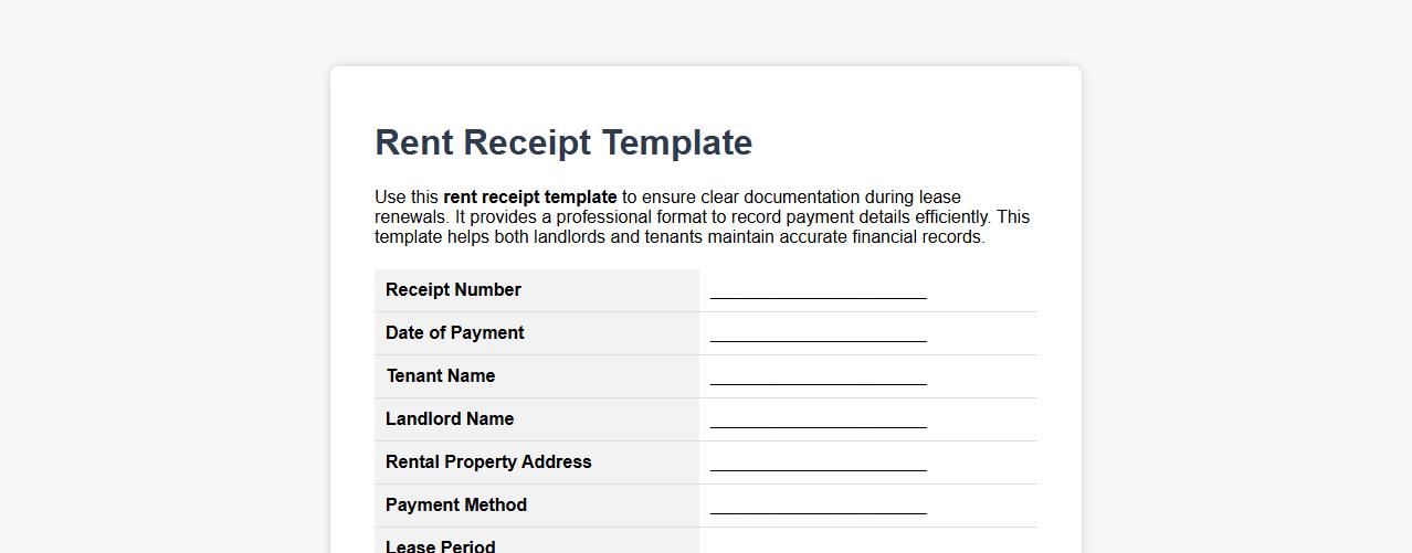 Rent receipt template for lease renewal documentation image preview