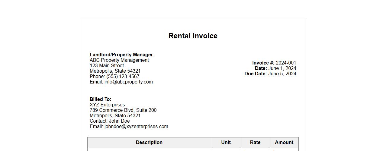 rental invoice example for monthly commercial space image preview
