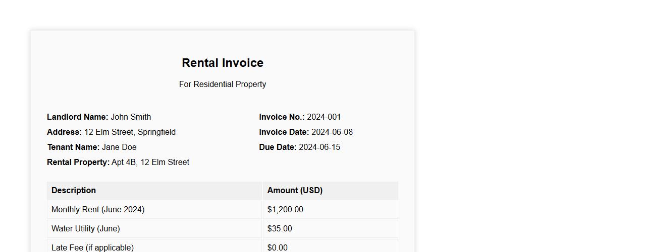rental invoice example for residential property image preview