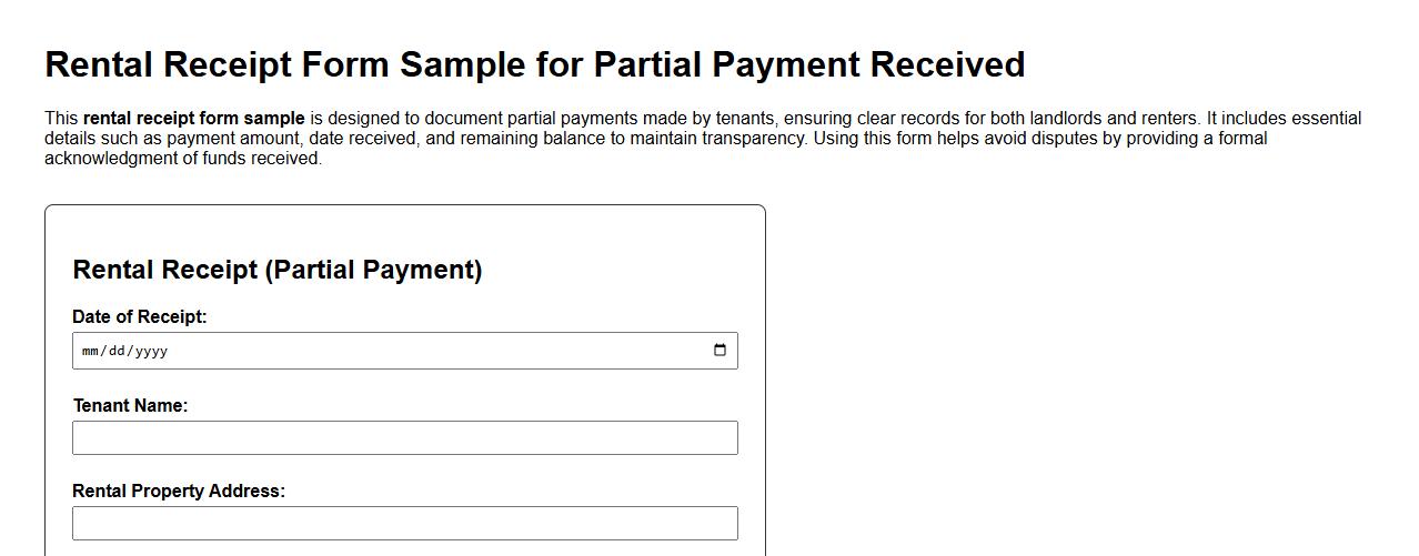 Rental receipt form sample for partial payment received image preview