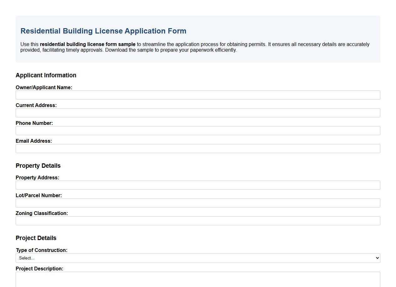 residential building license form sample image preview