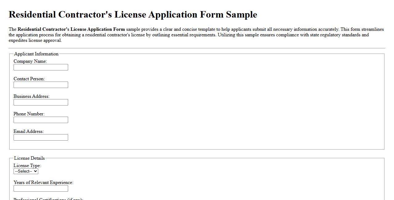 Residential Contractor’s License Application Form Sample image preview