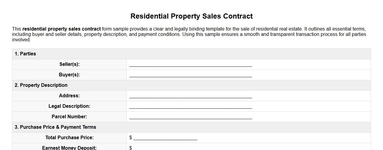 residential property sales contract form sample image preview