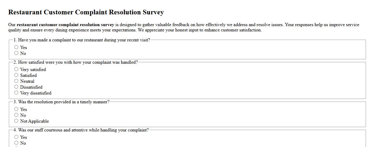 restaurant customer complaint resolution survey image preview