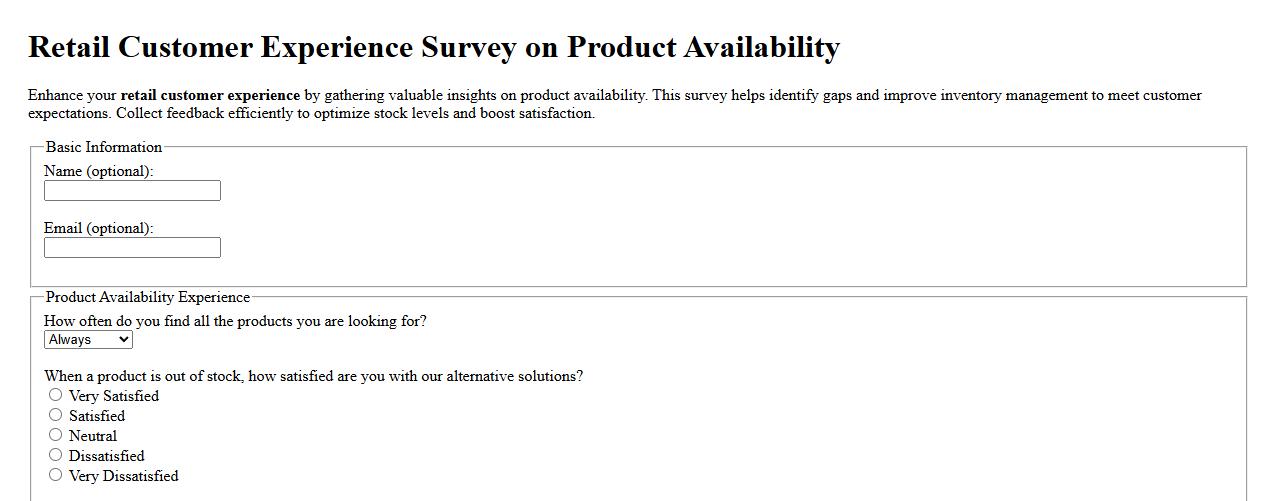 Retail customer experience survey on product availability image preview