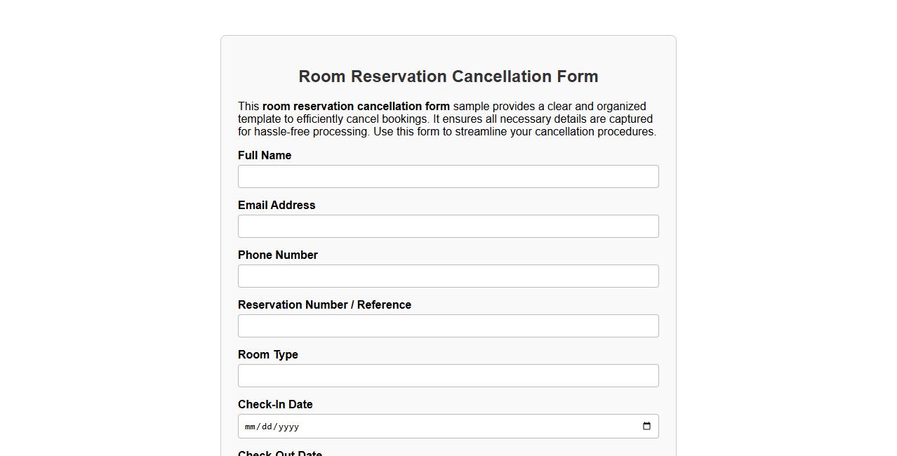 room reservation cancellation form sample image preview