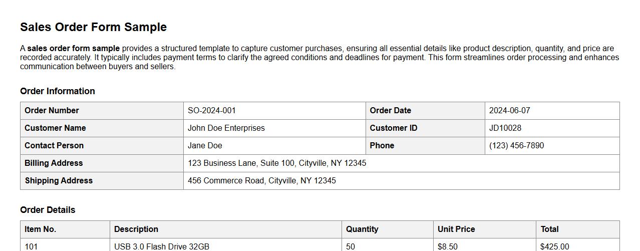 sales order form sample including payment terms image preview