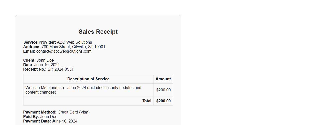 sales receipt example for service rendered image preview