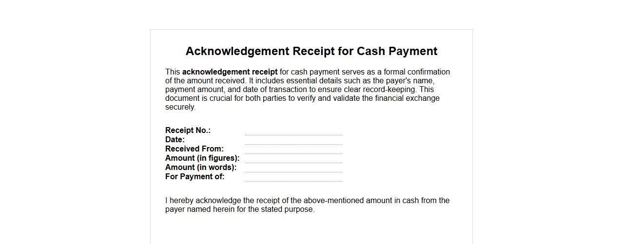 Sample acknowledgement receipt for cash payment image preview