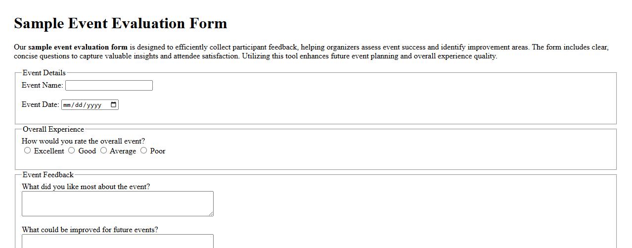 sample event evaluation form for feedback collection image preview