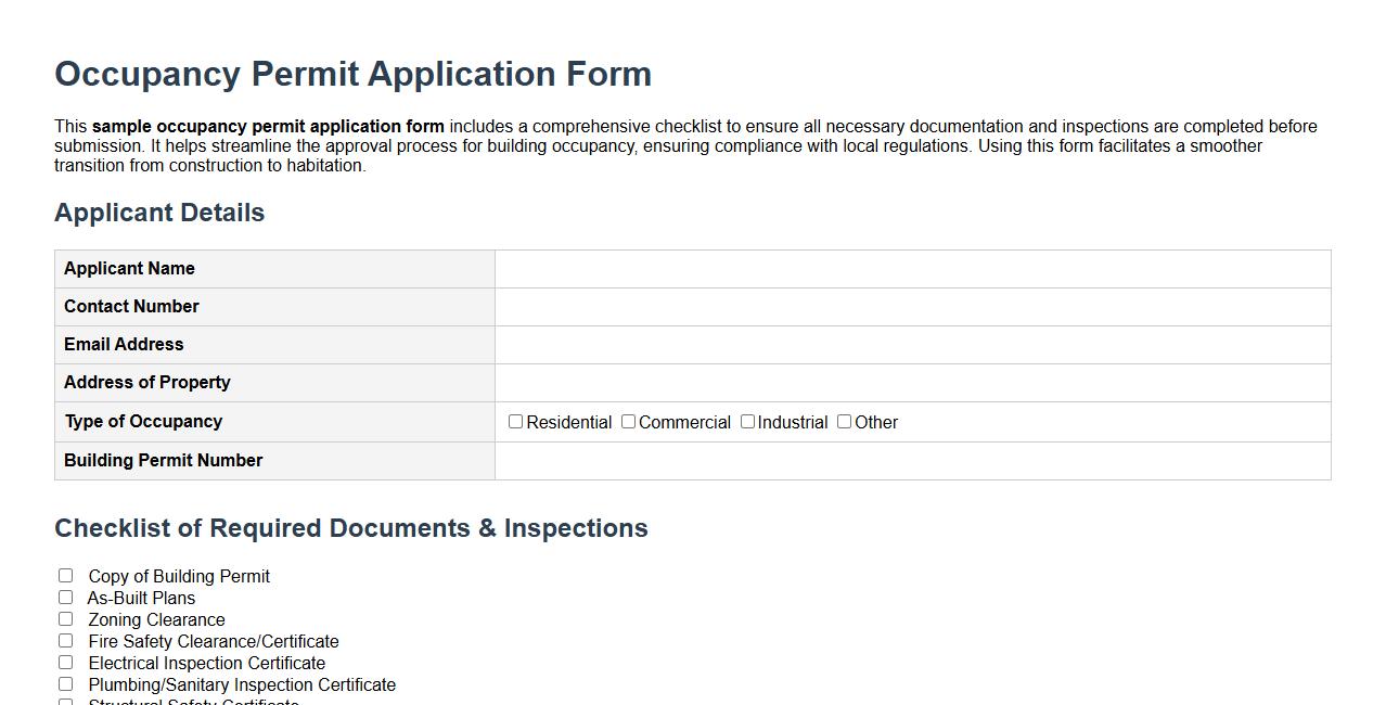 sample occupancy permit application form with checklist image preview