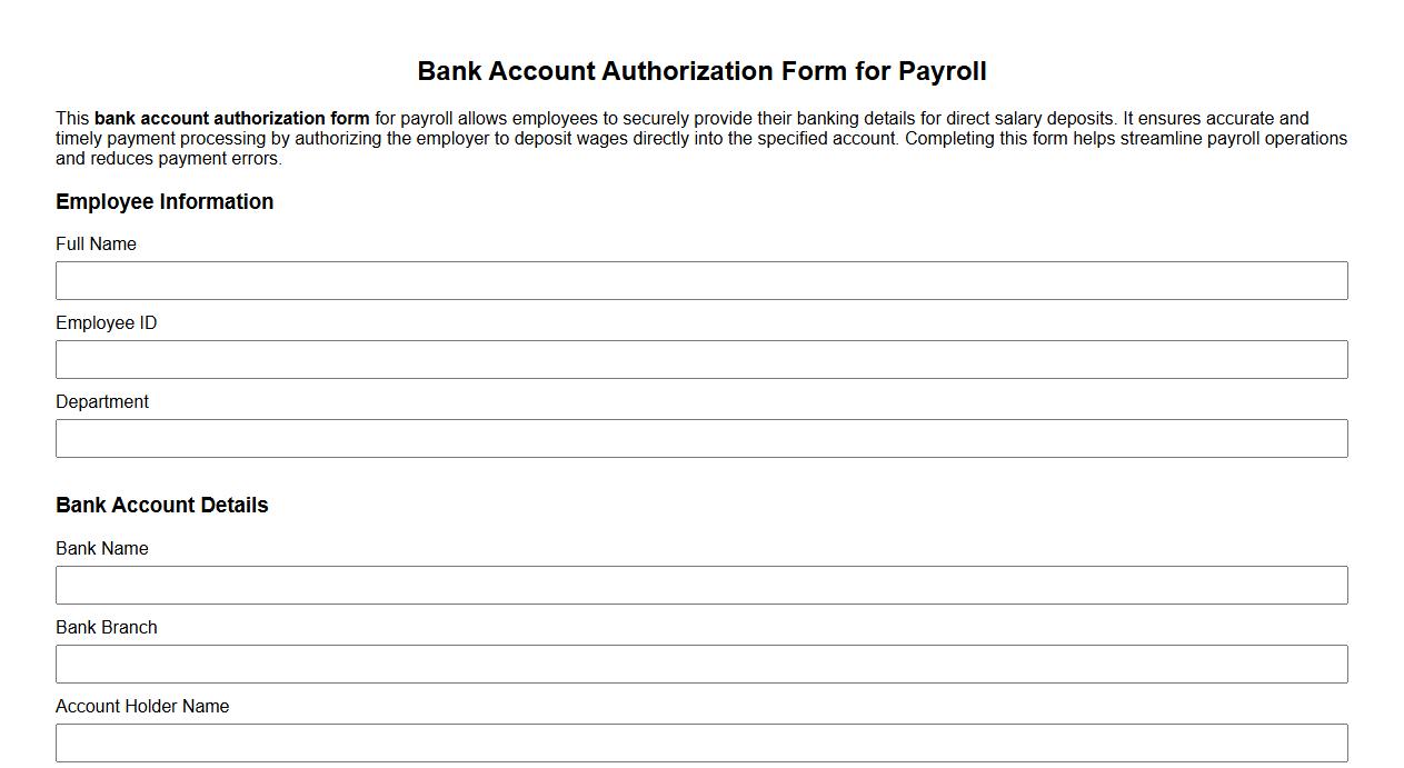sample of bank account authorization form for payroll image preview