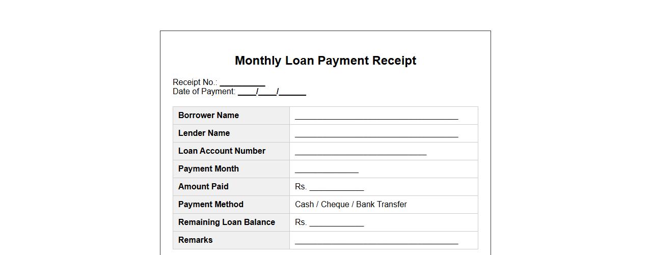 Sample of monthly loan payment receipt format image preview