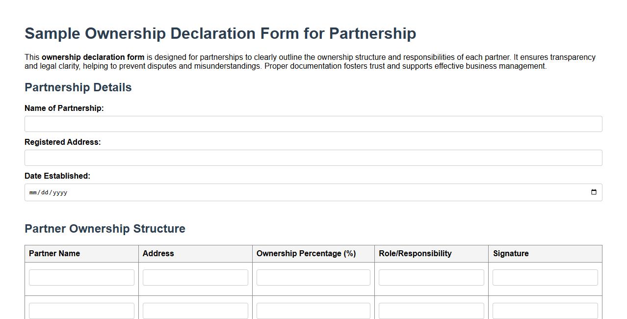 Sample ownership declaration form for partnership image preview