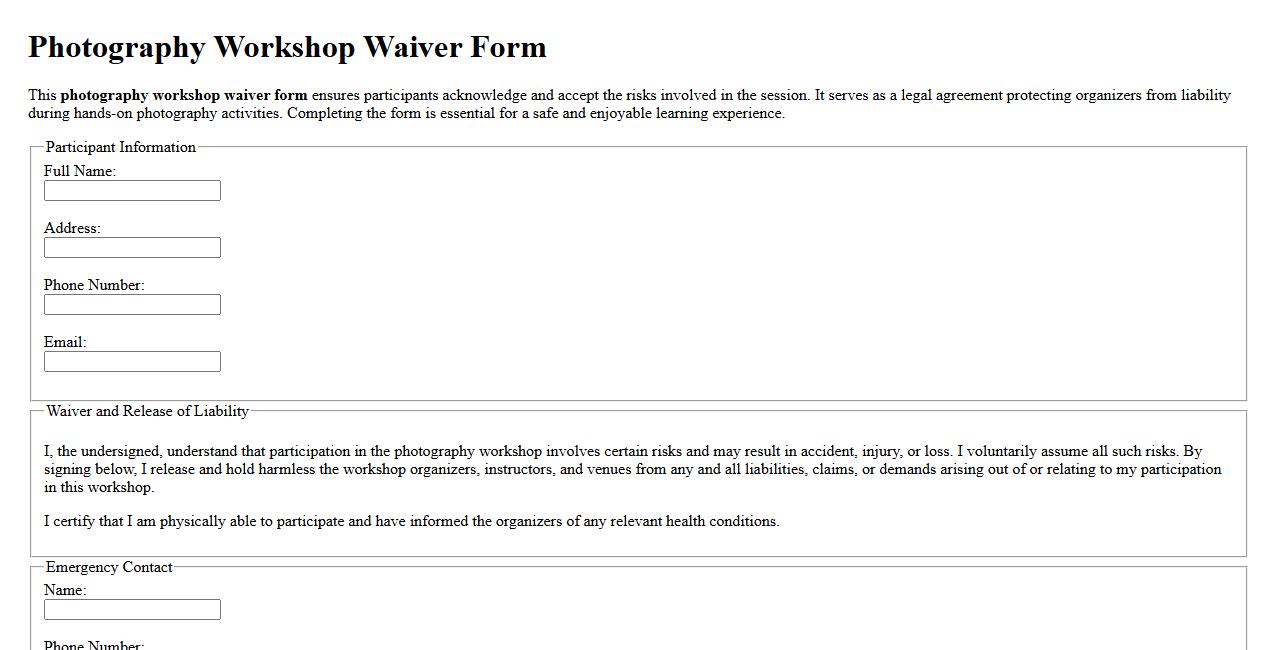 sample photography workshop waiver form image preview