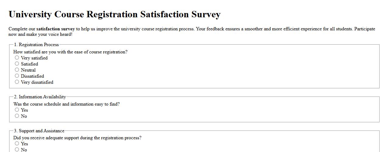 satisfaction survey for university course registration image preview