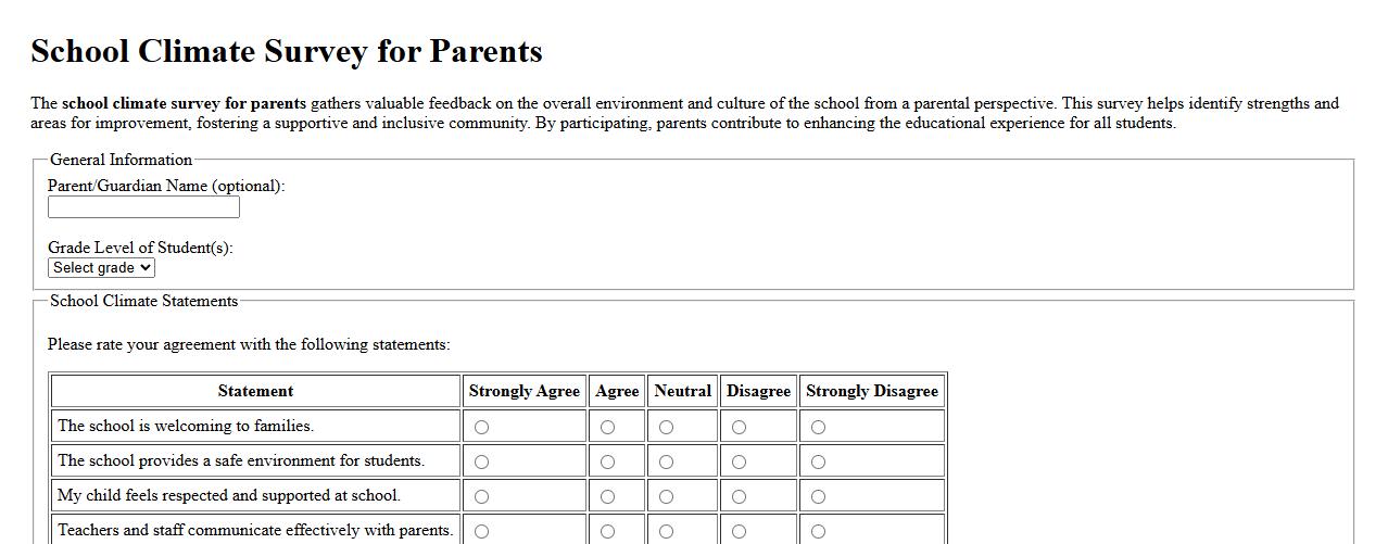 school climate survey for parents image preview
