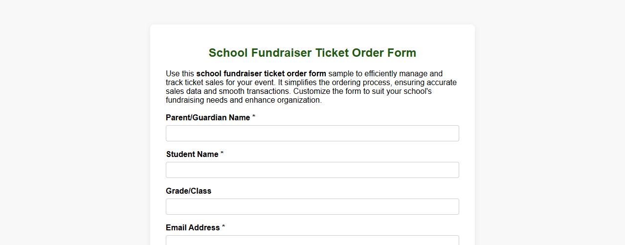 School fundraiser ticket order form sample image preview