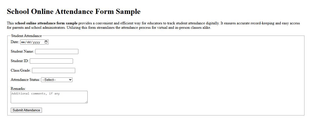School online attendance form sample image preview