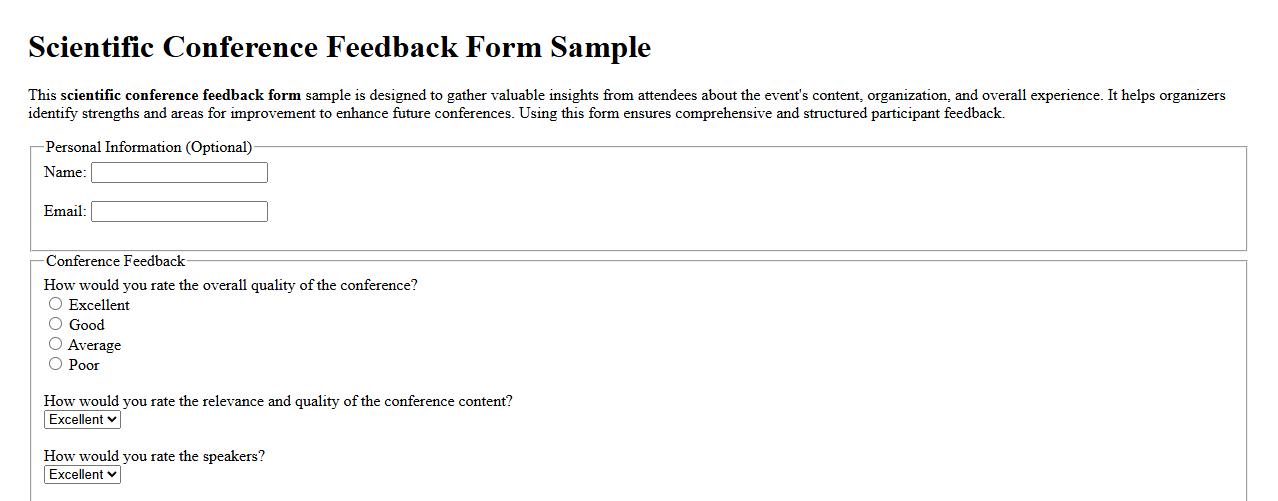 Scientific conference feedback form sample image preview