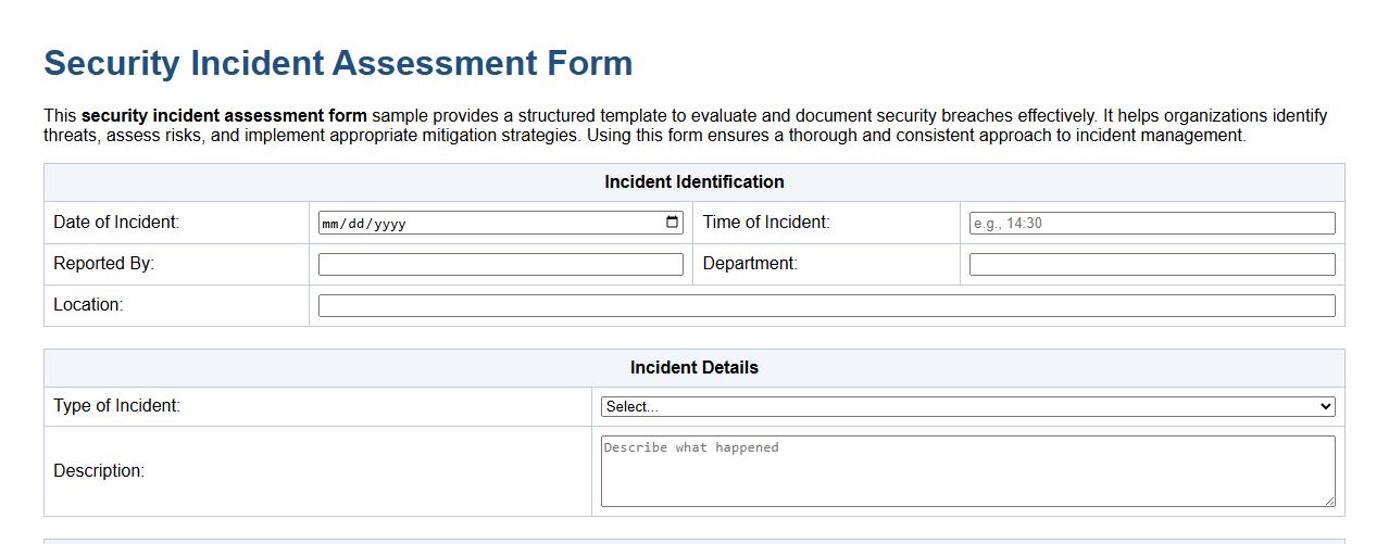 security incident assessment form sample image preview