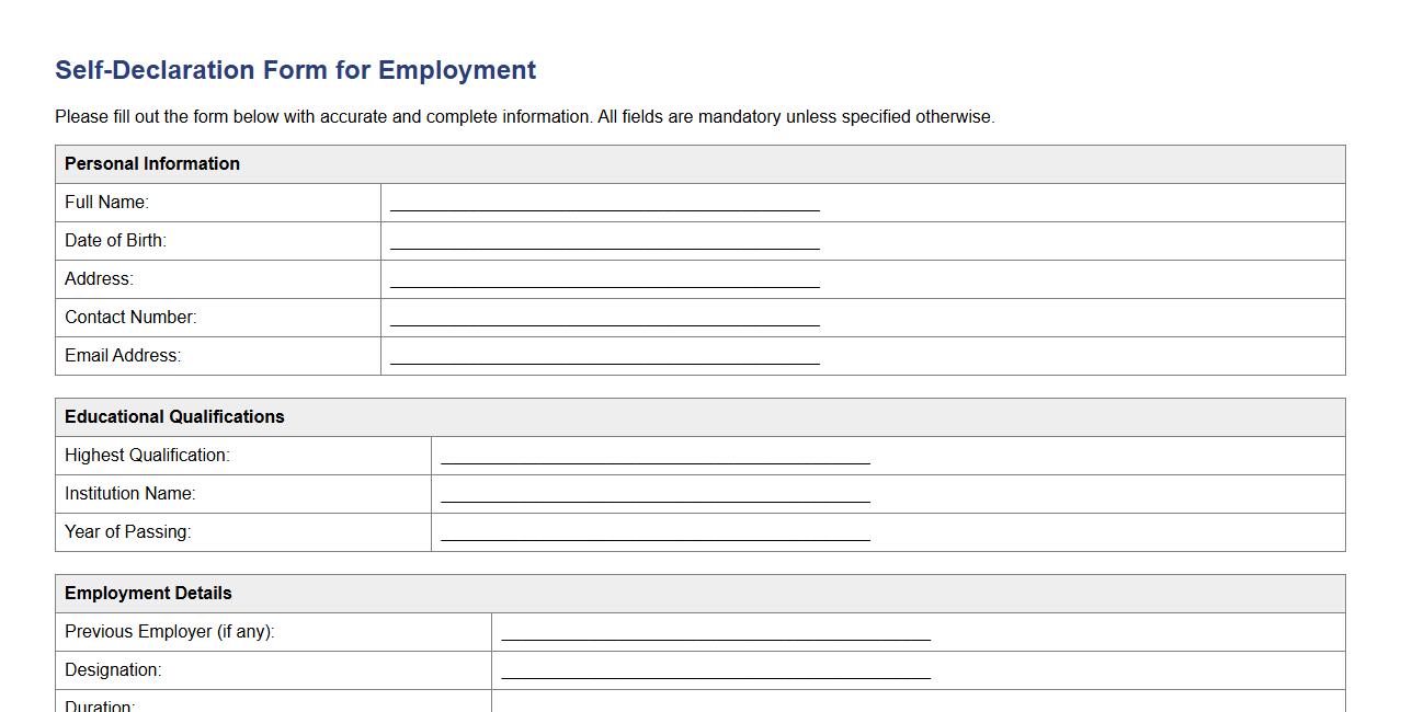 self-declaration form sample for employment image preview