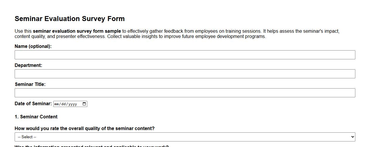 seminar evaluation survey form sample for employees image preview