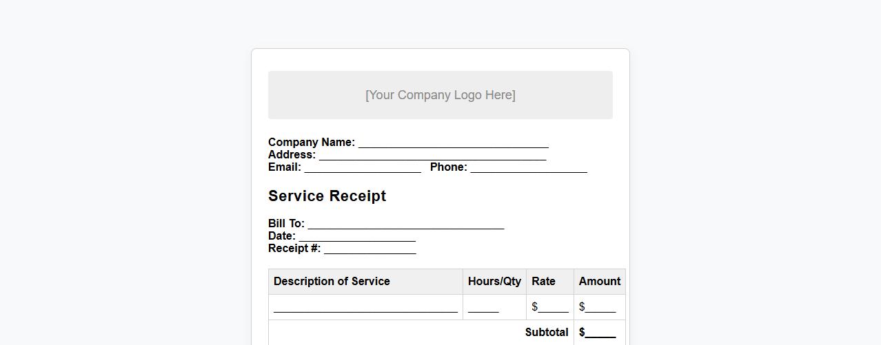 Service receipt template with company logo option image preview