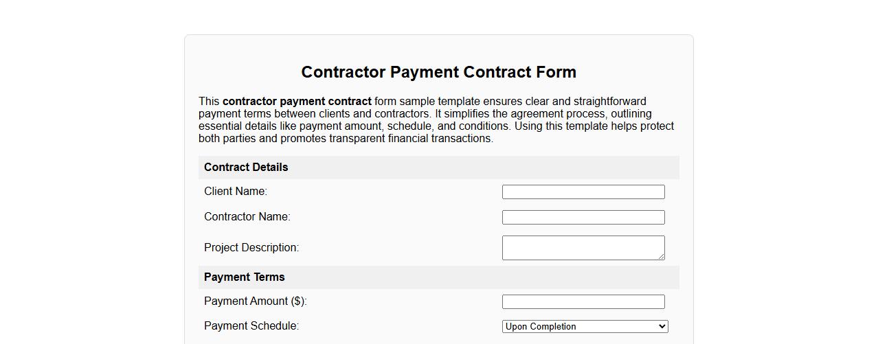 simple contractor payment contract form sample template image preview
