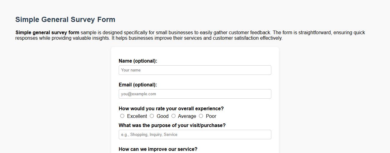 simple general survey form sample for small businesses image preview
