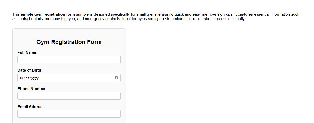 Simple gym registration form sample for small gyms image preview