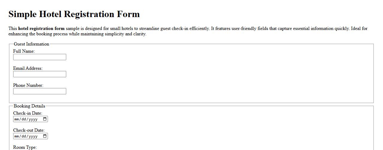 Simple hotel registration form sample for small hotels image preview